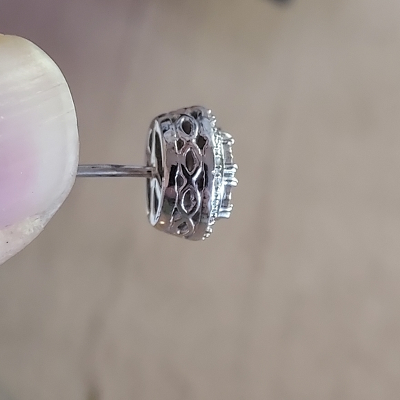 Sterling Silver & Diamond Stud Earrings - Picture 9 of 14